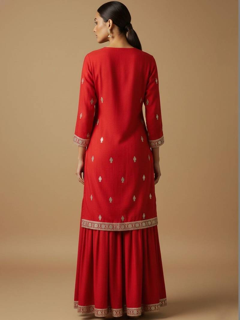 Women Ethnic Motifs Embroidered Regular Kurta with Sharara & With Dupatta