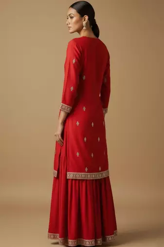 Women Ethnic Motifs Embroidered Regular Kurta with Sharara & With Dupatta