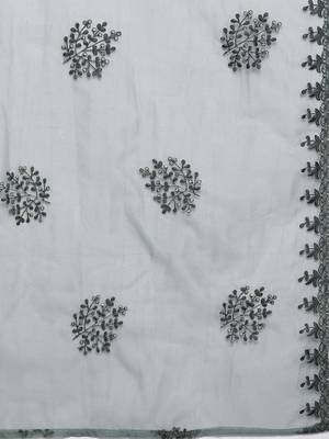 Floral Printed Thread Work Straight Kurta With Trouser & Dupatta 4