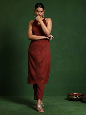 Women Regular Silk Crepe Fusion Kurta with Trousers 1