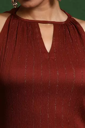 Women Regular Silk Crepe Fusion Kurta with Trousers