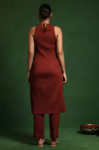 Women Regular Silk Crepe Fusion Kurta with Trousers
