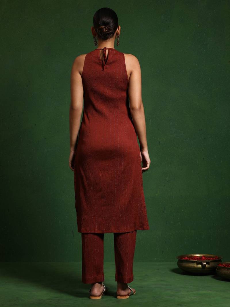 Women Regular Silk Crepe Fusion Kurta with Trousers
