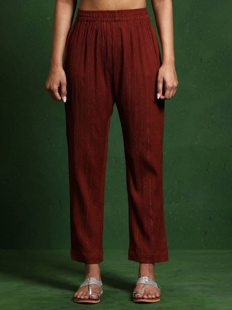 Women Regular Silk Crepe Fusion Kurta with Trousers