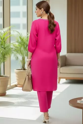 Women Dyed Regular Thread Work Kurta with Trousers