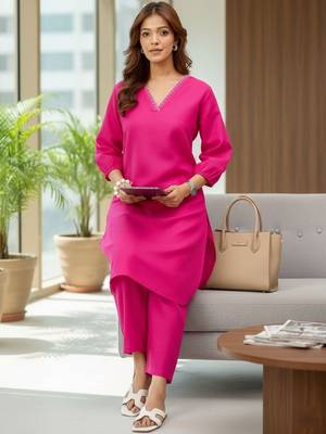 Women Dyed Regular Thread Work Kurta with Trousers 4