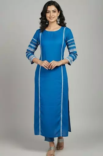 Women Ethnic Motifs Regular Thread Work Kurta with Trousers