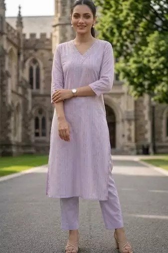 Women Ethnic Motifs Printed Regular Beads and Stones Kurta with Trousers