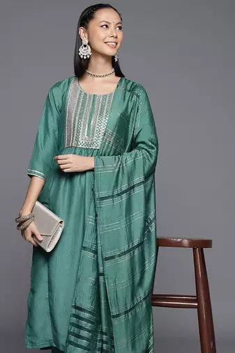 Women Ethnic Motifs Embroidered Sequinned Kurta with Trousers & With Dupatta