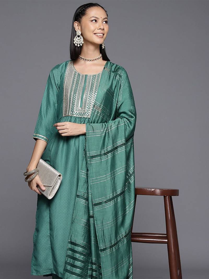 Women Ethnic Motifs Embroidered Sequinned Kurta with Trousers & With Dupatta