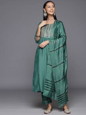 Women Ethnic Motifs Embroidered Sequinned Kurta with Trousers & With Dupatta 1