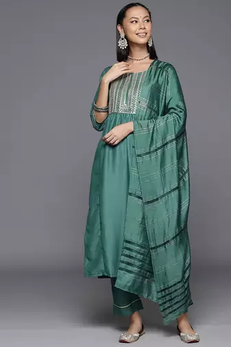 Women Ethnic Motifs Embroidered Sequinned Kurta with Trousers & With Dupatta