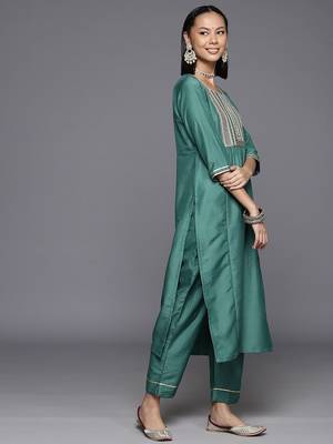 Women Ethnic Motifs Embroidered Sequinned Kurta with Trousers & With Dupatta 6