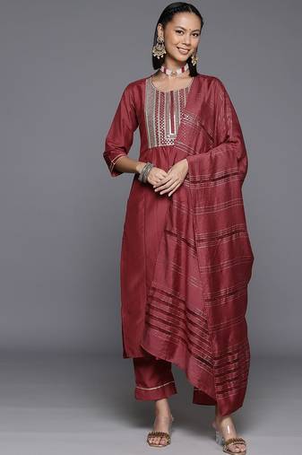 Women Yoke Design Sequinned Kurta with Trousers & With Dupatta