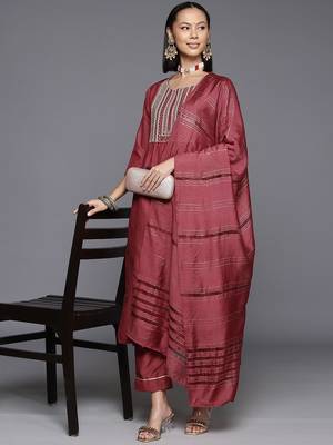 Women Yoke Design Sequinned Kurta with Trousers & With Dupatta 8