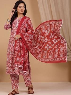 Women Floral Printed Regular Kurta with Trousers & With Dupatta 7