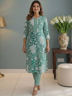 Women Floral Printed Regular Kurta with Trousers & With Dupatta 3