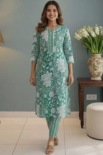 Women Floral Printed Regular Kurta with Trousers & With Dupatta