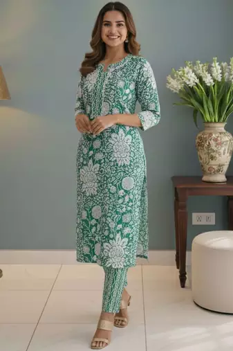 Women Floral Printed Regular Kurta with Trousers & With Dupatta