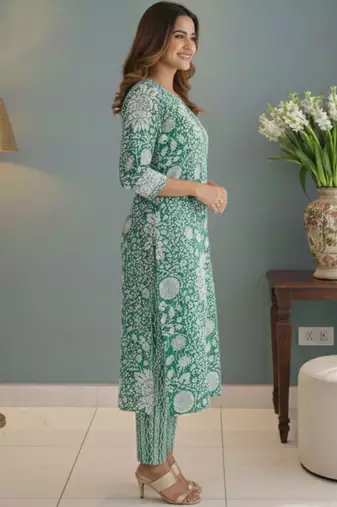 Women Floral Printed Regular Kurta with Trousers & With Dupatta