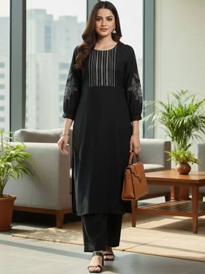 Women Ethnic Motifs Embroidered Regular Thread Work Kurta with Palazzos 1