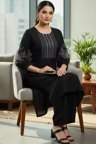Women Ethnic Motifs Embroidered Regular Thread Work Kurta with Palazzos