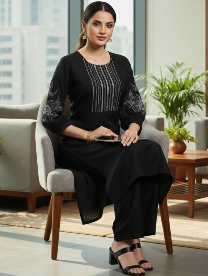 Women Ethnic Motifs Embroidered Regular Thread Work Kurta with Palazzos