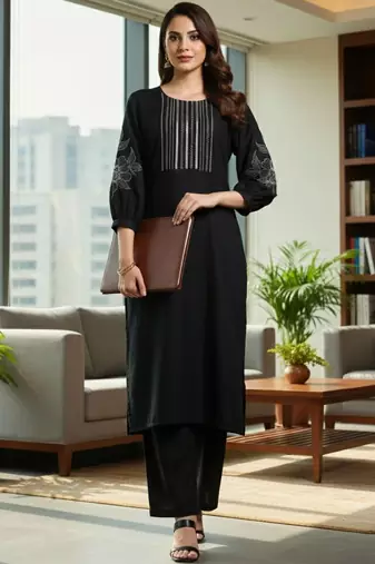 Women Ethnic Motifs Embroidered Regular Thread Work Kurta with Palazzos