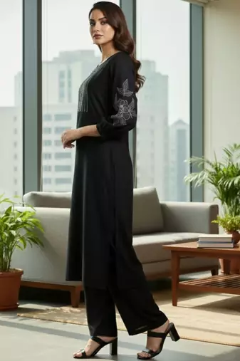 Women Ethnic Motifs Embroidered Regular Thread Work Kurta with Palazzos