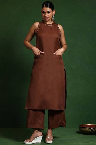 Women Solid Kurta with Palazzos