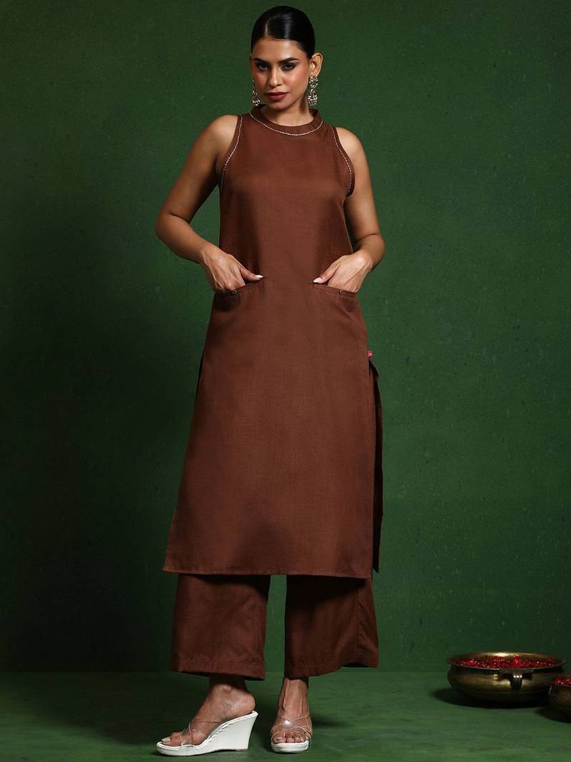 Women Solid Kurta with Palazzos