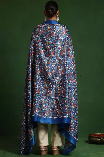 Embroidered Thread Work Mandarin Collar Straight Kurta with Trousers & Dupatta