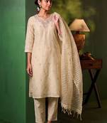 Women Ethnic Motifs Embroidered Regular Thread Work Kurta with Trousers & With Dupatta