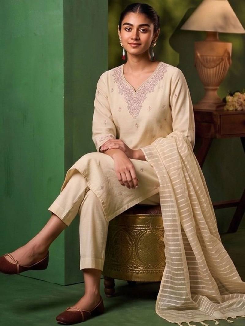 Women Ethnic Motifs Embroidered Regular Thread Work Kurta with Trousers & With Dupatta