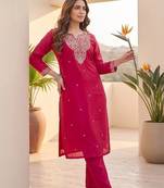 Women Ethnic Motifs Embroidered Regular Thread Work Kurta with Trousers & With Dupatta