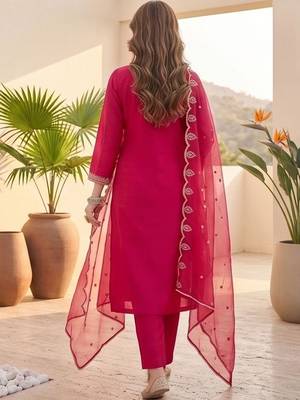 Women Ethnic Motifs Embroidered Regular Thread Work Kurta with Trousers & With Dupatta 4