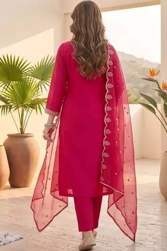 Women Ethnic Motifs Embroidered Regular Thread Work Kurta with Trousers & With Dupatta