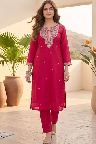 Women Ethnic Motifs Embroidered Regular Thread Work Kurta with Trousers & With Dupatta