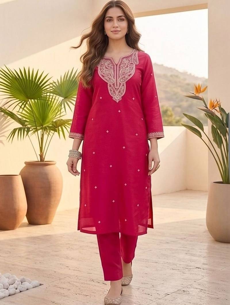 Women Ethnic Motifs Embroidered Regular Thread Work Kurta with Trousers & With Dupatta
