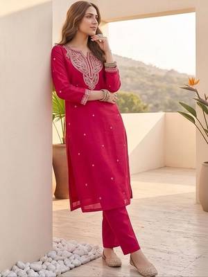 Women Ethnic Motifs Embroidered Regular Thread Work Kurta with Trousers & With Dupatta 7