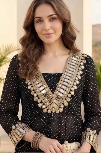 Women Bandhani Printed Regular Kurta with Trousers