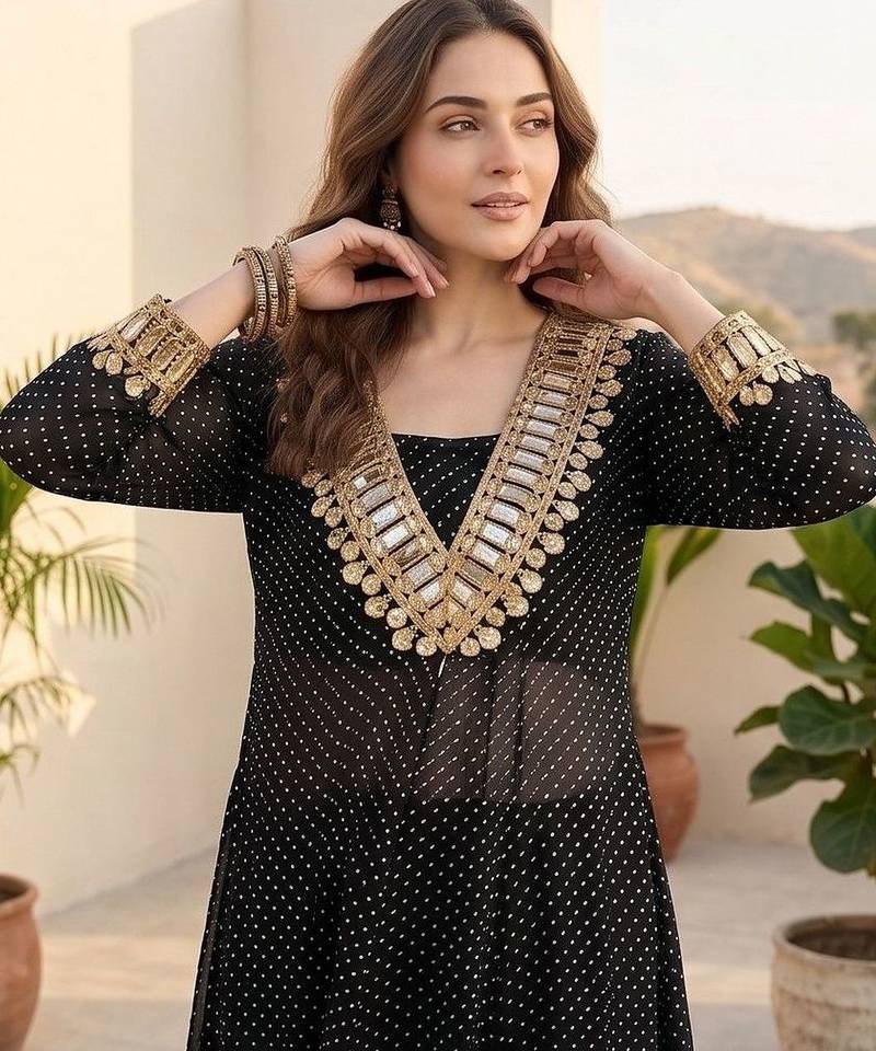 Women Bandhani Printed Regular Kurta with Trousers