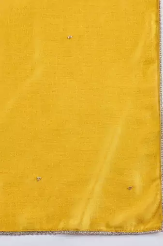 Floral Yoke Design Beads & Stones Straight Kurta With Trousers & Dupatta