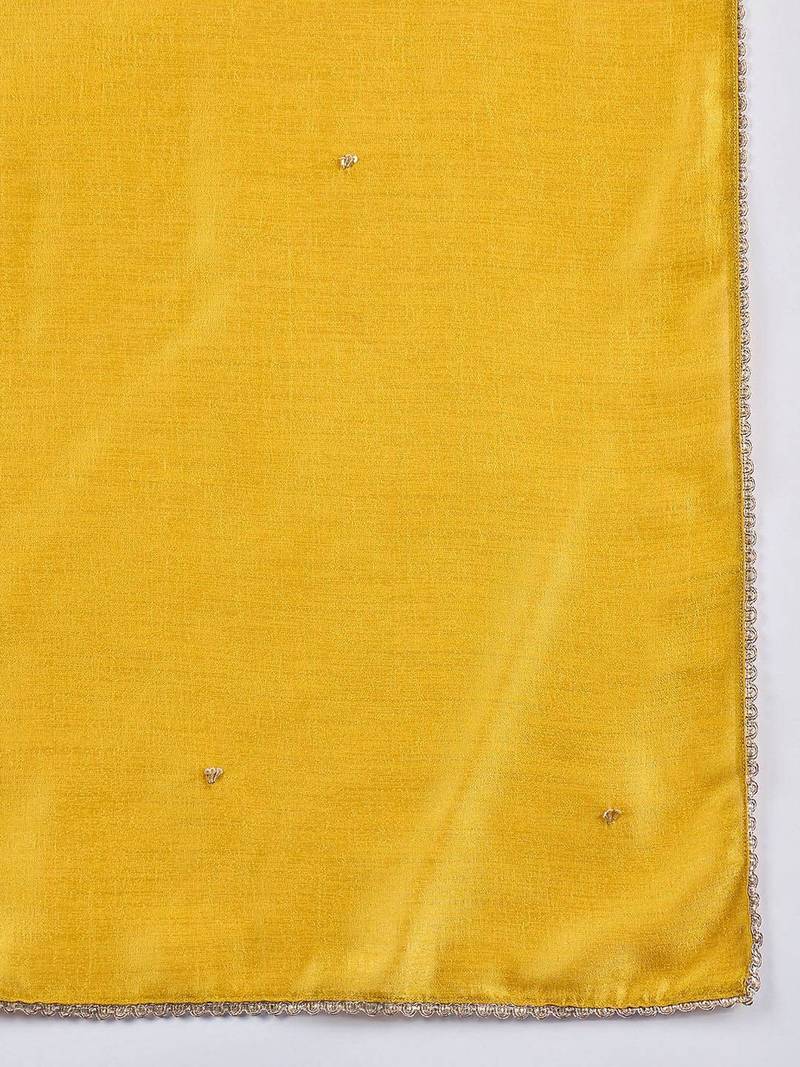 Floral Yoke Design Beads & Stones Straight Kurta With Trousers & Dupatta