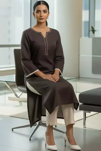 Women Regular Thread Work Kurta with Trousers