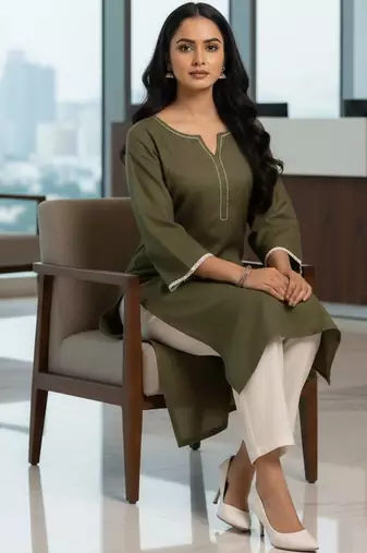 Women Regular Thread Work Kurta with Trousers