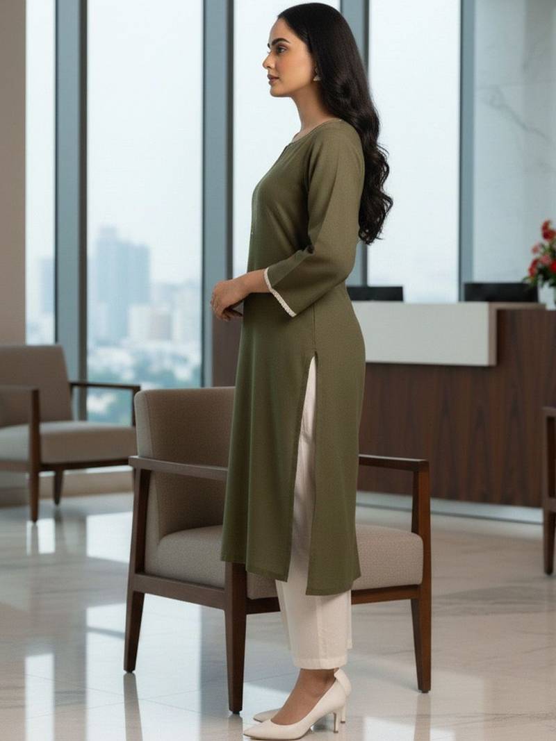 Women Regular Thread Work Kurta with Trousers