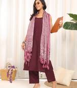 Violet Square Neck Sleeveless Straight Kurta With Trousers & Dupatta