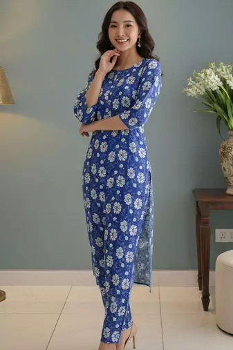 Women Floral Printed Regular Kurta with Trousers