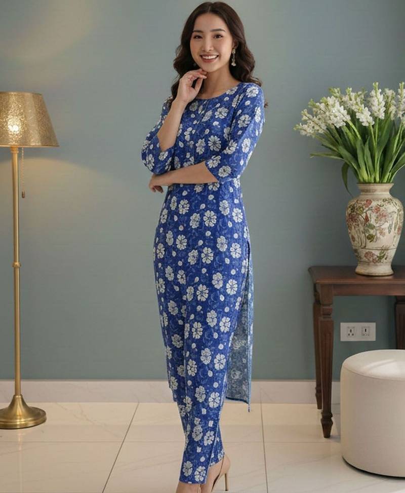 Women Floral Printed Regular Kurta with Trousers